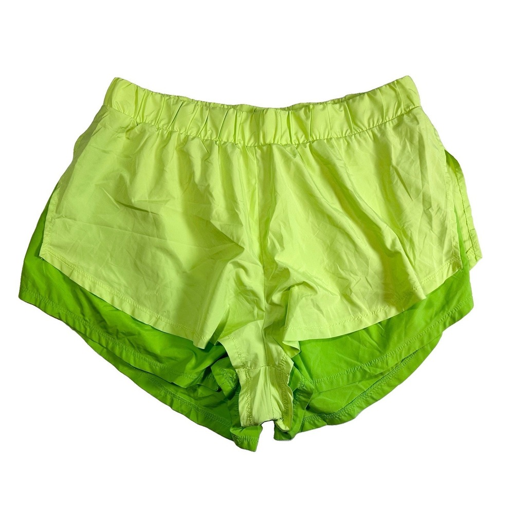 FP Movement Free People Run For It Athletic Shorts Layered LARGE Neon Lime Green